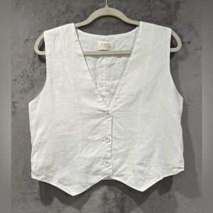 DISSH 100% Linen White Vest Size 8 Button up Coastal Minimalist Resort Wear